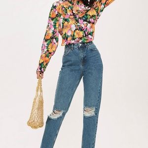 Topshop mom jeans with double rip W26